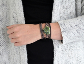 Leren armband hart groen