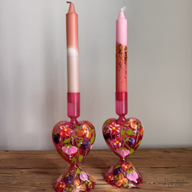 Handbeschilderd kandelaar set roze hart