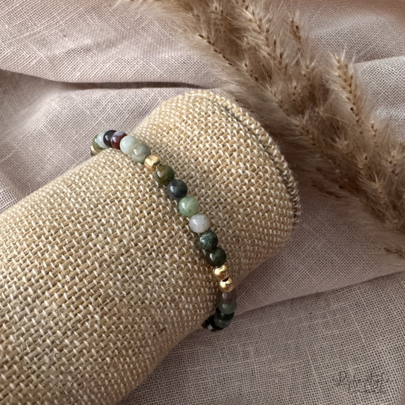 Armband kralen groen/goud