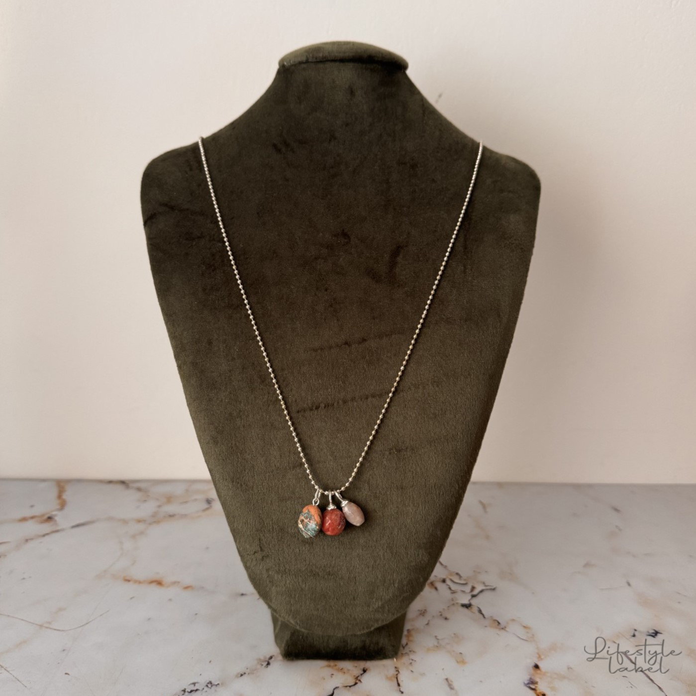 Ketting zilver lang aqua/terra