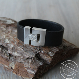 Heren armband glad leer zwart