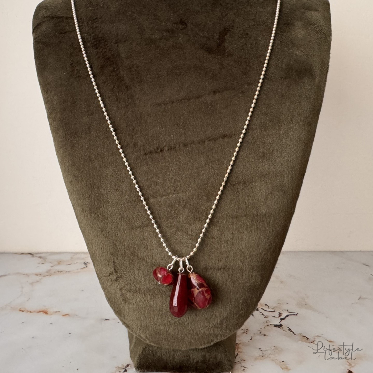 Ketting zilver lang bordeuax