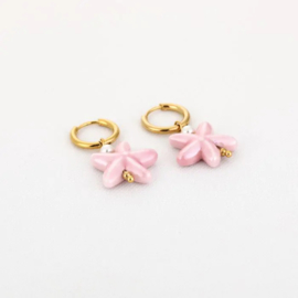 Oorbel hanger zeester roze