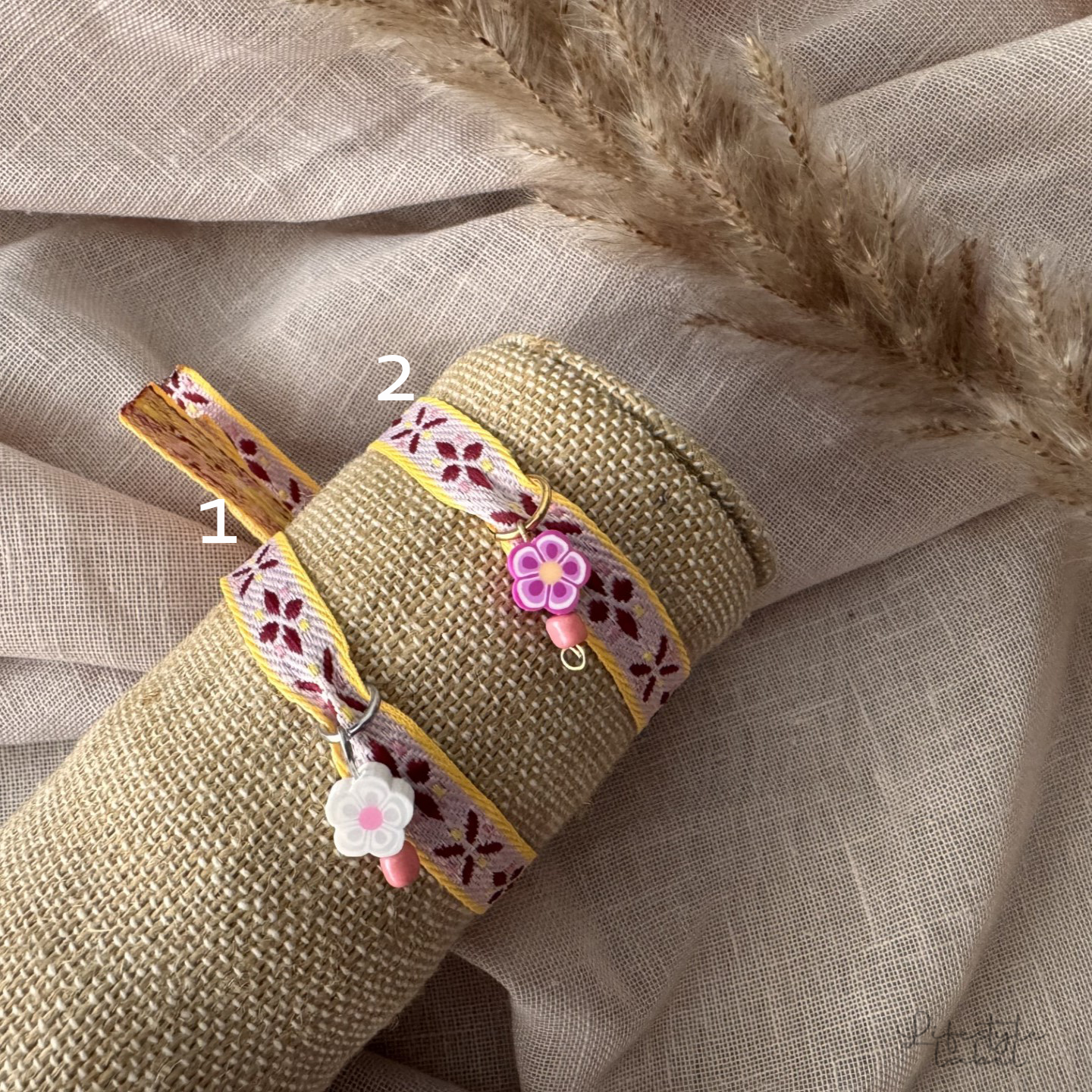 Lintarmband roze/geel
