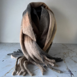 Dames warme sjaal beige antraciet