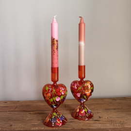 Handbeschilderd kandelaar set rood hart