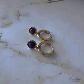 Oorbel ringen goud/paars