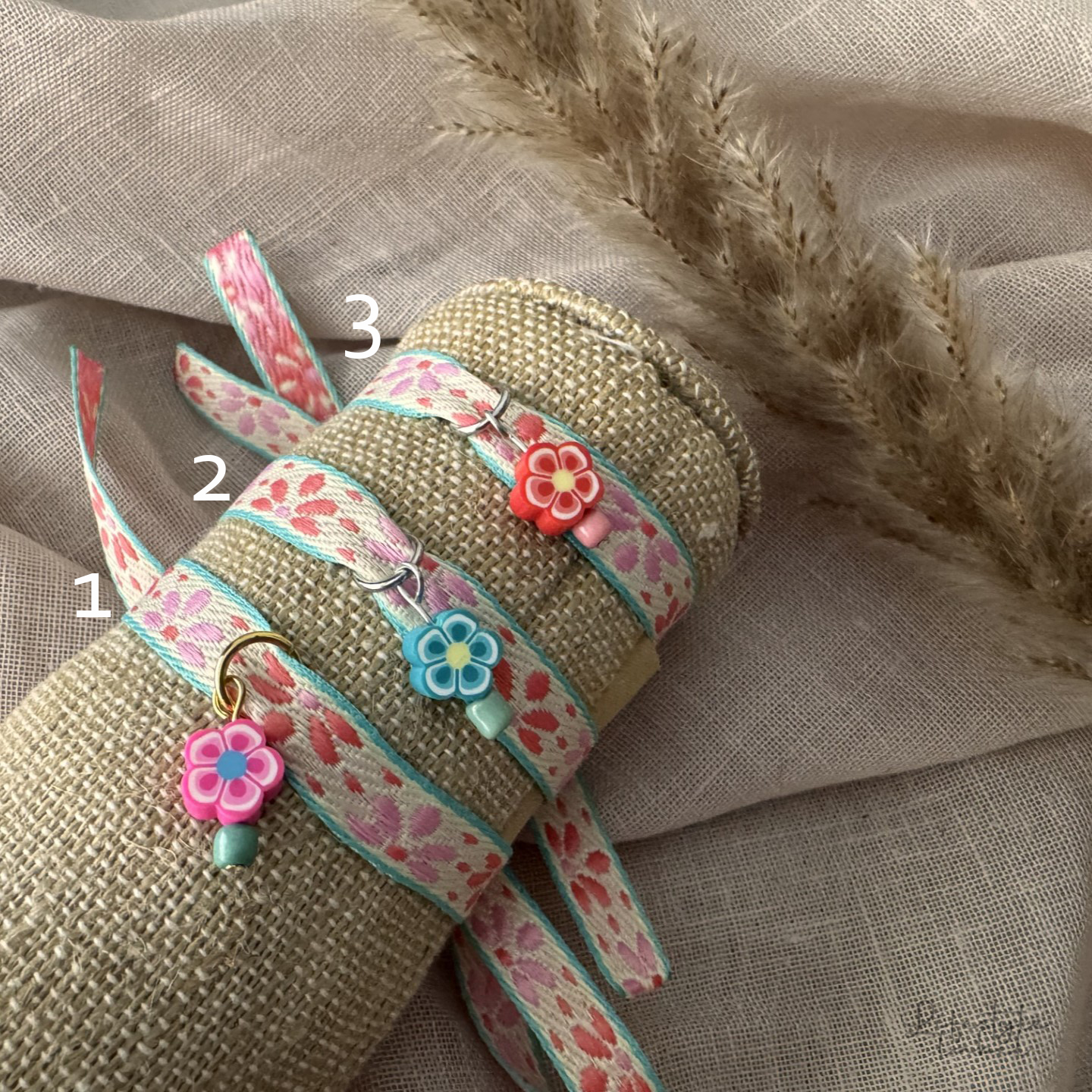 Lintarmband turquoise/roze