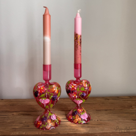 Handbeschilderd kandelaar set roze hart