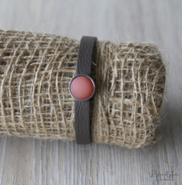 Leren armband taupe/roze