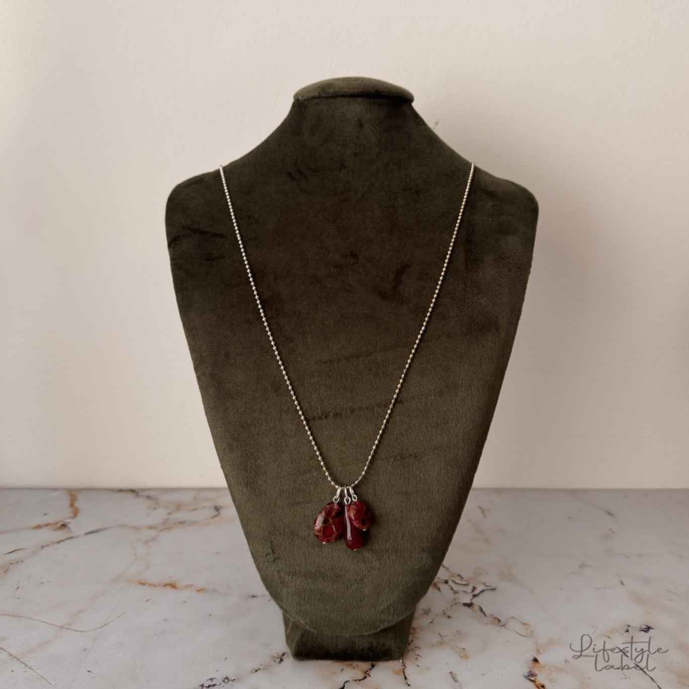 Ketting zilver lang bordeuax 1