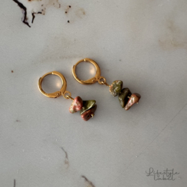 Oorbel ringen goud groen/rood