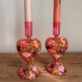 Handbeschilderd kandelaar set rood hart