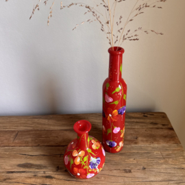 Handbeschilderd vaasjes bloemetjes rood