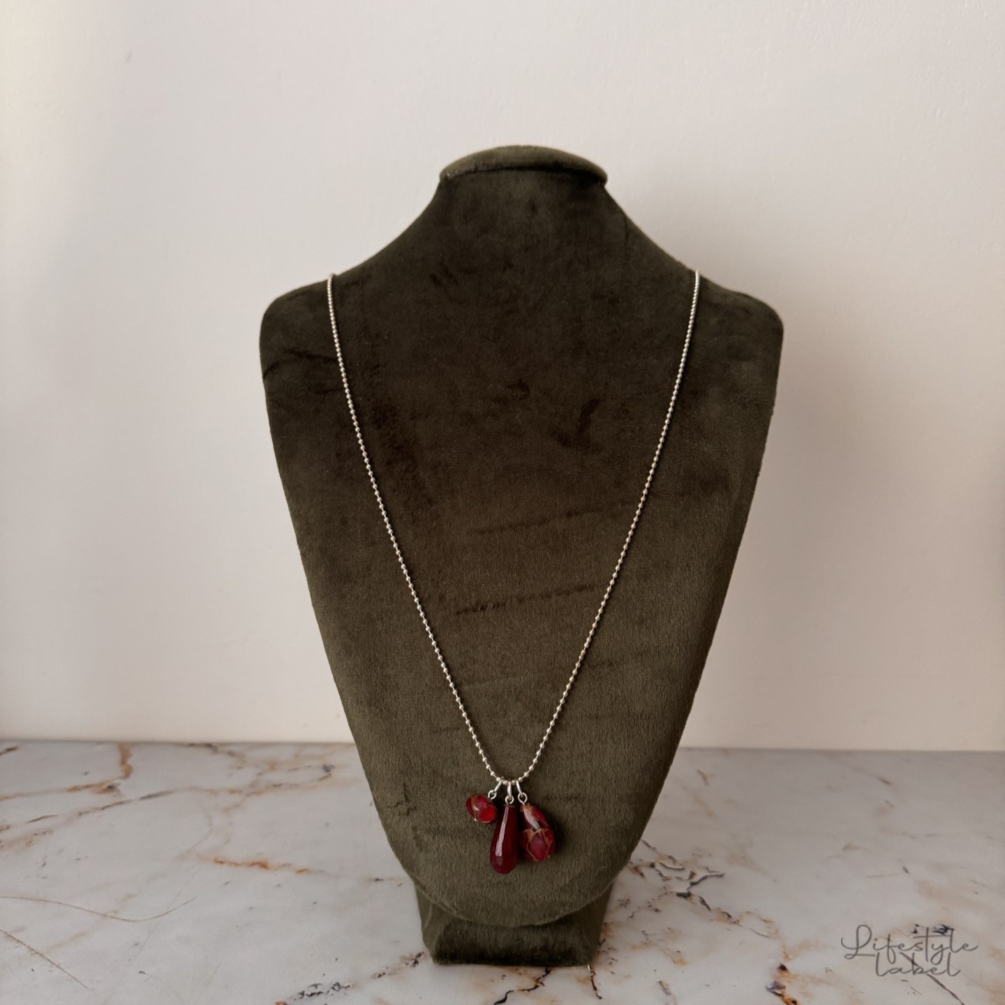Ketting zilver lang bordeuax
