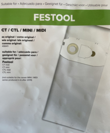 5 stuks filterzak van microflies voor Festool Midi-mini , alternatief origineel nr. 498411