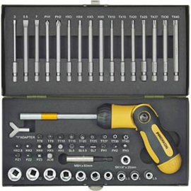 Proxxon 23104 Bitset met knikbare ratelschroevendraaier, 54-delig.