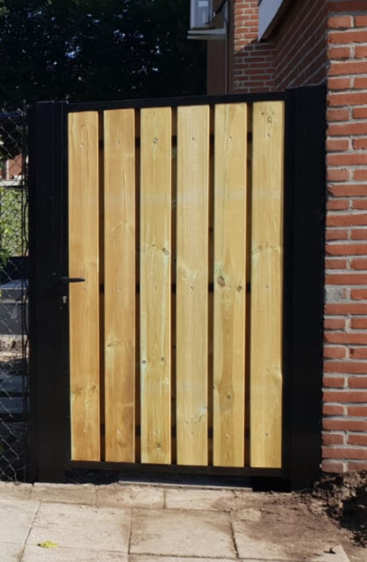 Samuel Inspiratie mechanisch Stalen Poort met Hout vulling Luxe poort tuin deur