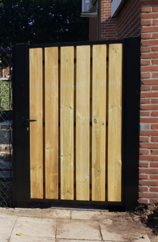Kwelling afwijzing Afdeling Stalen Poort met Hout vulling Luxe poort tuin deur