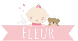 Geboortesticker lieve baby met naam meisje full colour type Fleur