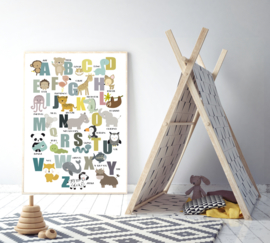 Alfabet poster met dieren - wit