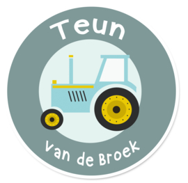 Naamstickers rond met een tractor