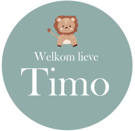 Geboortesticker full colour met een schattige leeuw type Timo