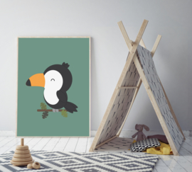 Poster groen met toekan - poster babykamer of kinderkamer