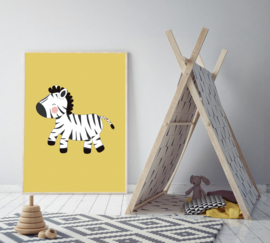 Poster geel met zebra - poster babykamer of kinderkamer