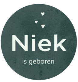 Geboortesticker full colour met stoere  groene betonlook type Niek