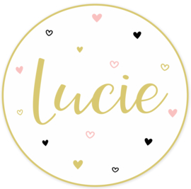 Geboortesticker wit full colour met verschillende hartjes type Lucie