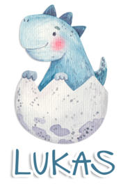 Geboortesticker full colour met lieve baby Dinosaurus type Lukas