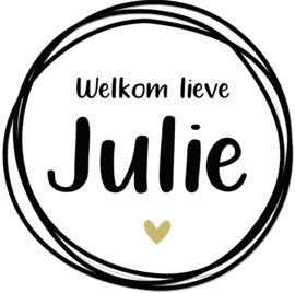 Geboortesticker full colour zwart wit met een goud hartje type Julie