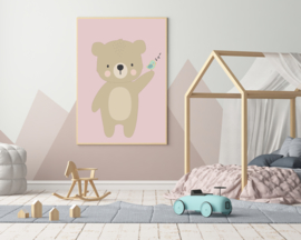 Poster met beer meisje - poster babykamer of kinderkamer