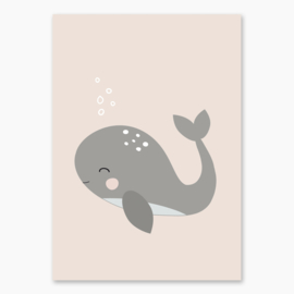 Poster oud roze met een walvis - poster babykamer of kinderkamer