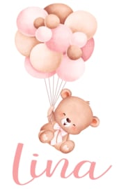 Geboortesticker full colour met  beer en een tros ballonnen type Lina