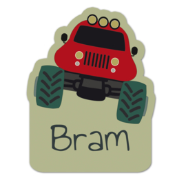 Naamstickers in vorm met een stoere monstertruck