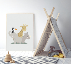 Poster met jungle dieren jongen - poster babykamer of kinderkamer
