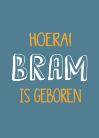 Geboortebord - Geboortebord raam blauw met okergeel type Bram