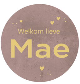 Geboortesticker full colour rond met oud roze betonlook type Mae