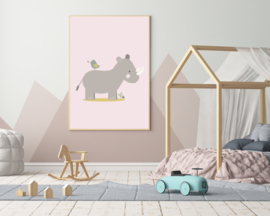 Poster met een leuke neushoorn - poster babykamer of kinderkamer