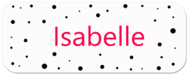 Naamstickers kind met zwarte confetti stipjes type Isabelle