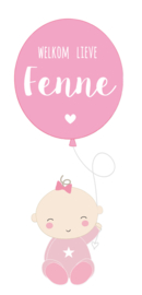 Geboortesticker full colour met ballon en de tekst "welkom lieve" type Fenne