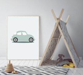 Poster mint met een volkswagen auto - poster babykamer of kinderkamer