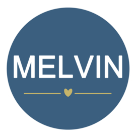 Geboortesticker rond blauw met een schattig hartje type Melvin