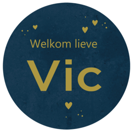 Geboortesticker jongen full colour met donkerblauwe betonlook type Vic