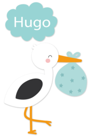 Geboortesticker full colour jongen ooievaar type Hugo