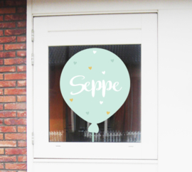 Geboortesticker ballon met hartjes full colour type Seppe