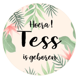 Geboortesticker full colour tropical jungle bladeren type tess