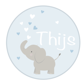 Geboortesticker full colour babyblauw met een leuke olifant type Thijs